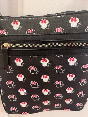 Disney Black Crossbody Bag with White Minnie Heads and Red Bows